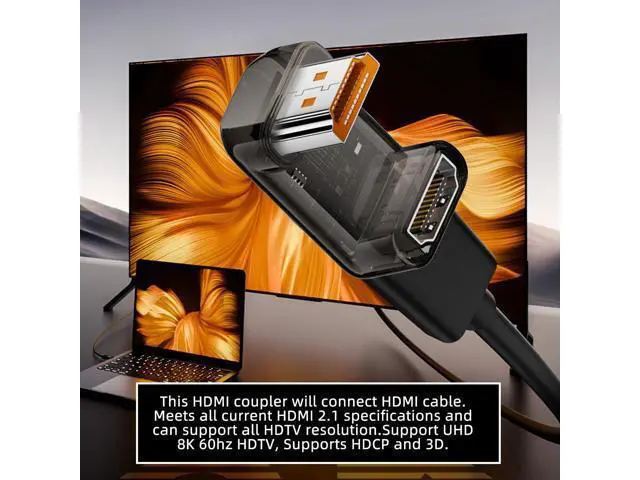 Alt view image 5 of 7 - Up Angled 360 Degree Opposite U Shape Back HDMI Male to HDMI 2.1 Female UHD Extension Adapter Extender Transparent with Smart LED 8K 60hz HDTV