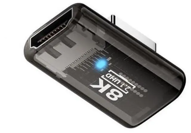 Main image of Left Angled 90 Degree Low Profile HDMI Male to HDMI 2.1 Female UHD Extension Adapter Extender Transparent with Smart LED 8K 60hz HDTV
