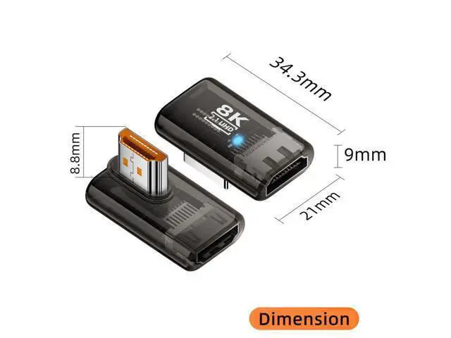 Alt view image 2 of 7 - Left Angled 90 Degree Low Profile HDMI Male to HDMI 2.1 Female UHD Extension Adapter Extender Transparent with Smart LED 8K 60hz HDTV