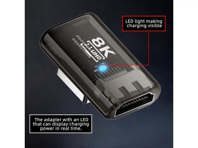 Alt view image 5 of 7 - Left Angled 90 Degree Low Profile HDMI Male to HDMI 2.1 Female UHD Extension Adapter Extender Transparent with Smart LED 8K 60hz HDTV