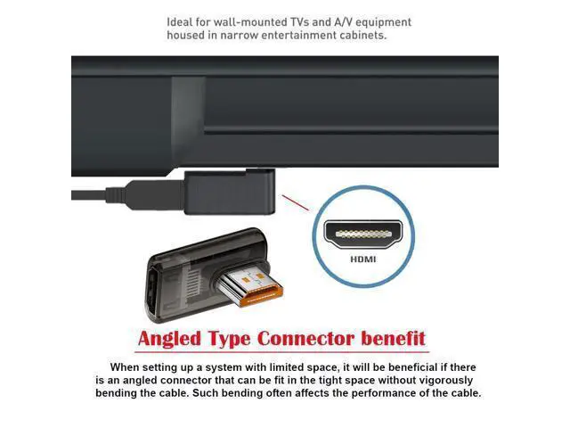 Alt view image 3 of 7 - Left Angled 90 Degree Low Profile HDMI Male to HDMI 2.1 Female UHD Extension Adapter Extender Transparent with Smart LED 8K 60hz HDTV