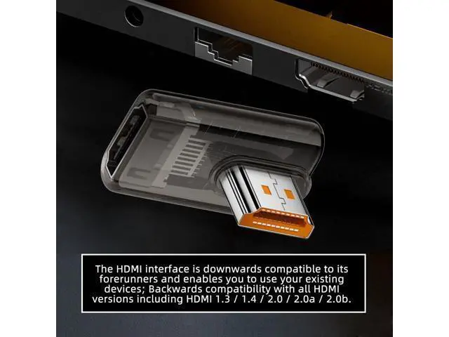 Alt view image 7 of 7 - Left Angled 90 Degree Low Profile HDMI Male to HDMI 2.1 Female UHD Extension Adapter Extender Transparent with Smart LED 8K 60hz HDTV