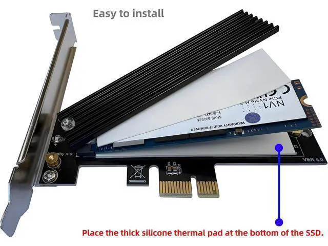 Alt view image 3 of 7 - PCIe NVMe Adapter Card with Heat Sink, x1 Interface Fits in x4/x8/x16 Slots, Converts M.2 SSD to PCIe 4.0/3.0 for Desktop