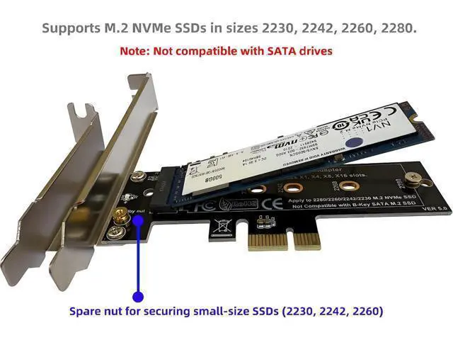 Alt view image 2 of 7 - PCIe NVMe Adapter Card with Heat Sink, x1 Interface Fits in x4/x8/x16 Slots, Converts M.2 SSD to PCIe 4.0/3.0 for Desktop