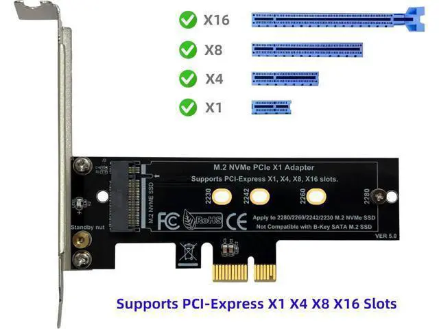Alt view image 4 of 7 - PCIe NVMe Adapter Card with Heat Sink, x1 Interface Fits in x4/x8/x16 Slots, Converts M.2 SSD to PCIe 4.0/3.0 for Desktop