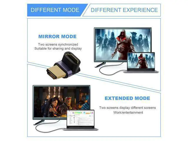 Alt view image 2 of 7 - HDMI Male to HDMI 2.1 Female Vertical 90 Degree Up Angled UHD Extension Adapter Support 8K 60hz HDTV