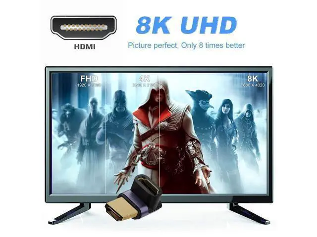Alt view image 4 of 7 - HDMI Male to HDMI 2.1 Female Vertical 90 Degree Up Angled UHD Extension Adapter Support 8K 60hz HDTV