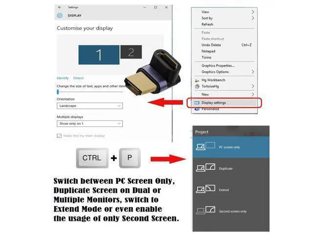 Alt view image 3 of 7 - HDMI Male to HDMI 2.1 Female Vertical 90 Degree Up Angled UHD Extension Adapter Support 8K 60hz HDTV
