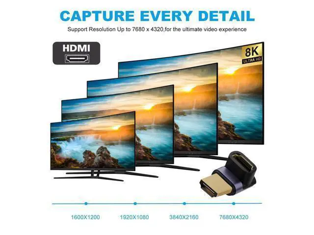 Alt view image 6 of 7 - HDMI Male to HDMI 2.1 Female Vertical 90 Degree Up Angled UHD Extension Adapter Support 8K 60hz HDTV