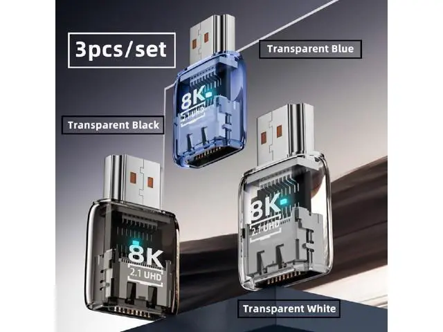 Alt view image 2 of 7 - 3pcs/Set 8K HDMI Male to HDMI 2.1 Female UHD Extension Adapter Extender with Smart LED Light Support 8K 60hz HDTV