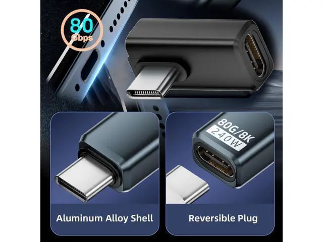 Alt view image 4 of 7 - Adapter USB5.0 80Gbps Male to Female Extension Adapter Low Profile Left Right Angled with 240W 16K 8K 5K Compatible with USB4.0 Thunderbolt3/4/5