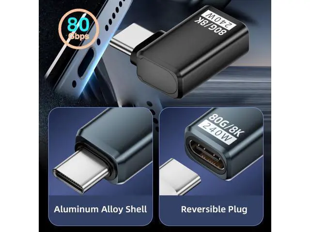 Alt view image 4 of 7 - Adapter USB5.0 80Gbps Male to Female Extension Adapter Left Right Angled with 240W 16K 8K 5K Compatible with USB4.0 Thunderbolt3/4/5