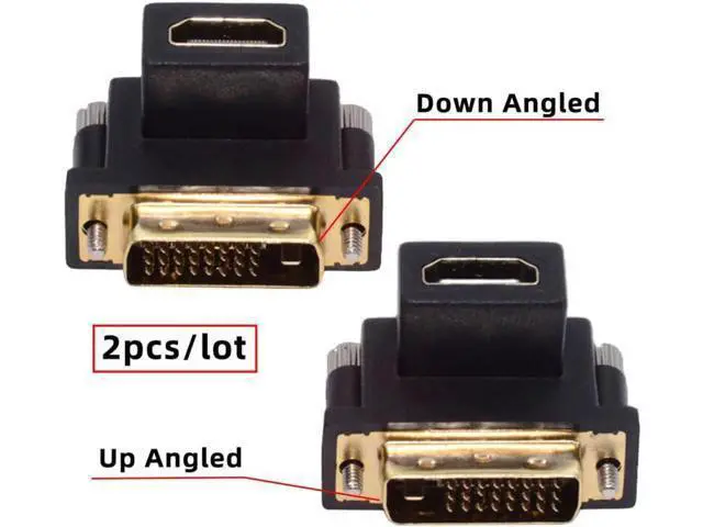 Alt view image 2 of 7 - Adapter 2pcs/lot Up & Down Angled 90 Degree DVI Male to HDMI Female 4K Adapter Port Saver for Computer HDTV Graphics Card