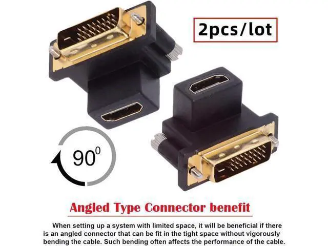 Alt view image 3 of 7 - Adapter 2pcs/lot Up & Down Angled 90 Degree DVI Male to HDMI Female 4K Adapter Port Saver for Computer HDTV Graphics Card