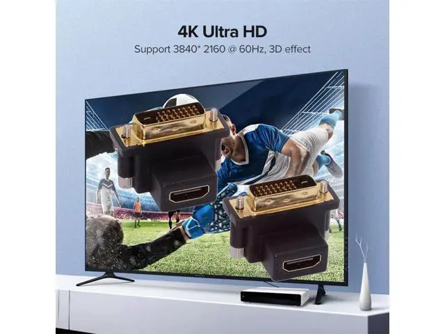 Alt view image 4 of 7 - Adapter 2pcs/lot Up & Down Angled 90 Degree DVI Male to HDMI Female 4K Adapter Port Saver for Computer HDTV Graphics Card