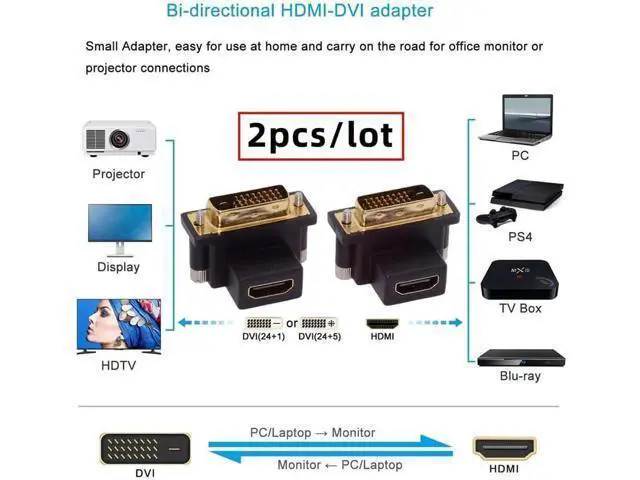 Alt view image 5 of 7 - Adapter 2pcs/lot Up & Down Angled 90 Degree DVI Male to HDMI Female 4K Adapter Port Saver for Computer HDTV Graphics Card