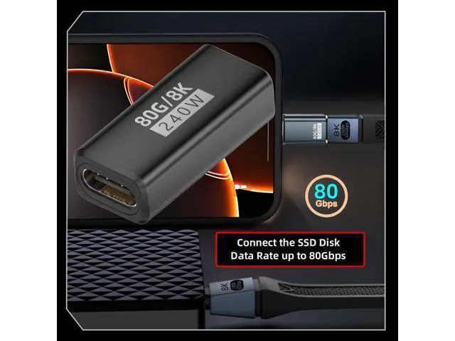 Alt view image 4 of 7 - USB5.0 80Gbps Female to Female Extension Adapter with 240W 16K 8K 5K Compatible with USB4.0 Thunderbolt3/4/5