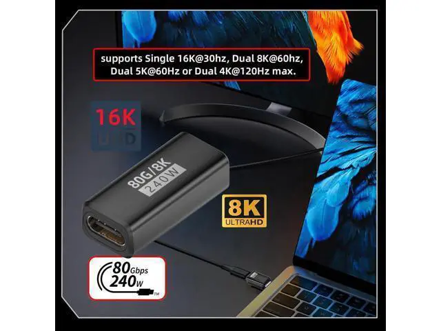 Alt view image 7 of 7 - USB5.0 80Gbps Female to Female Extension Adapter with 240W 16K 8K 5K Compatible with USB4.0 Thunderbolt3/4/5