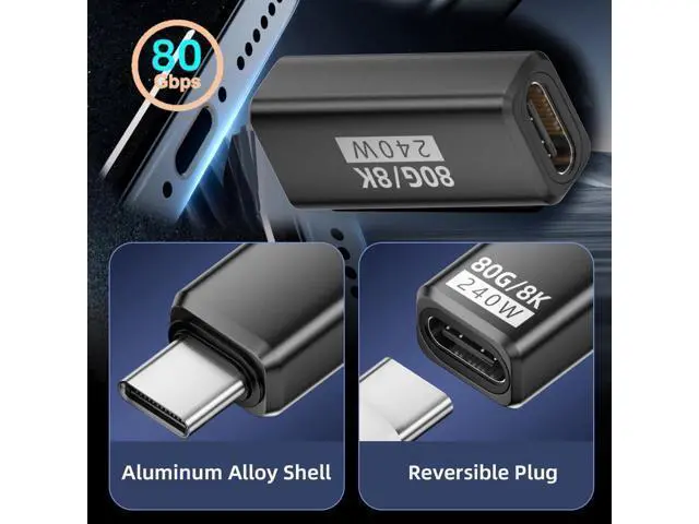 Alt view image 5 of 7 - USB5.0 80Gbps Female to Female Extension Adapter with 240W 16K 8K 5K Compatible with USB4.0 Thunderbolt3/4/5