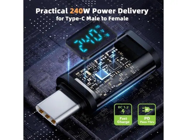 Alt view image 2 of 7 - Connector USB5.0 80Gbps Male to Female Extension Adapter Smart LED Display with 240W 8K 5K Compatible with USB4.0 40Gbps Thunderbolt3/4/5