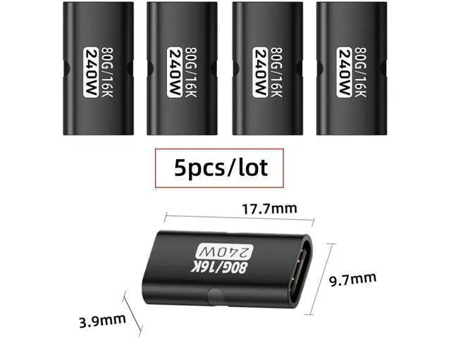 Alt view image 2 of 7 - 5pcs/lot USB5.0 80Gbps Female to Female Extension Adapter with 240W 16K 8K 5K Compatible with USB4.0 Thunderbolt3/4/5