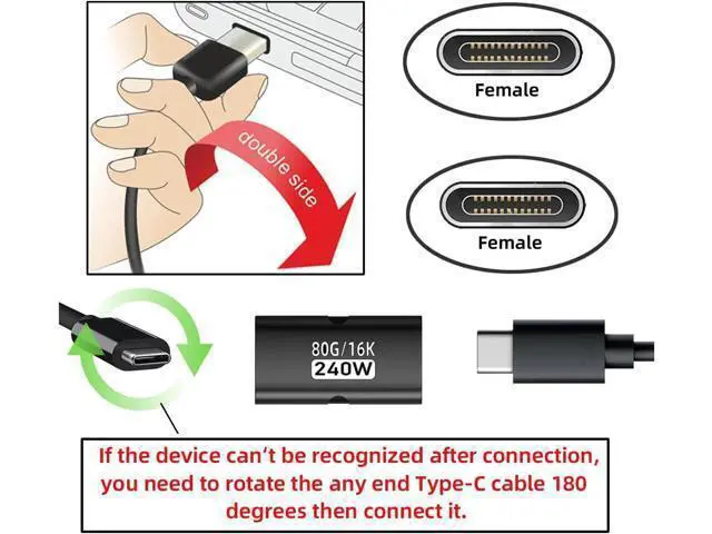 Alt view image 4 of 7 - 5pcs/lot USB5.0 80Gbps Female to Female Extension Adapter with 240W 16K 8K 5K Compatible with USB4.0 Thunderbolt3/4/5