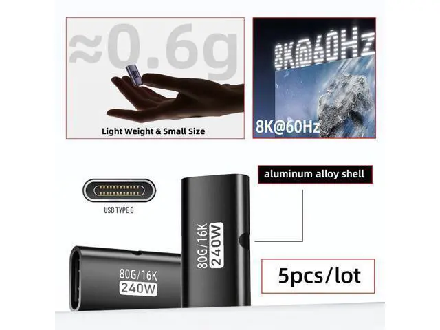 Alt view image 5 of 7 - 5pcs/lot USB5.0 80Gbps Female to Female Extension Adapter with 240W 16K 8K 5K Compatible with USB4.0 Thunderbolt3/4/5