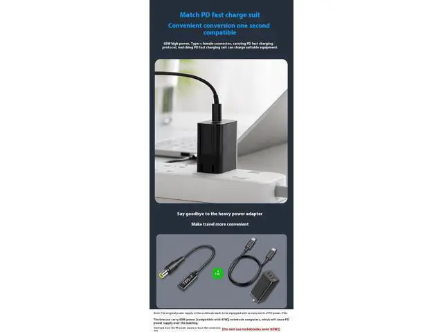 Alt view image 5 of 6 - 100W PD Power Charger Tip USB C to Slim Laptop Charging Cable Adapter Converter for D-ELL Laptop 18-20V (Dedicated for D-ELL (for 45W/65W/90W Power), 4.0mm Small Head)