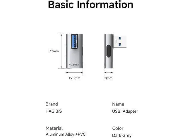 Alt view image 7 of 7 - USB 3.2 Adapter 2 Pack, 90 Degree Right and Left Angle USB A Male to Female Connector OTG Adapter Cable Extender for Laptops Charger PC Car Mouse Keyboard (Vertical Front)