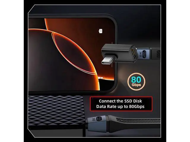 Alt view image 5 of 7 - USB C Extender Adapter,USB 5.0 Type C Male to Female 90 Degree Angled Adapter Support 80Gbps Data Transfer PD 240W Fast Charging 16K/8K/5K Video Output