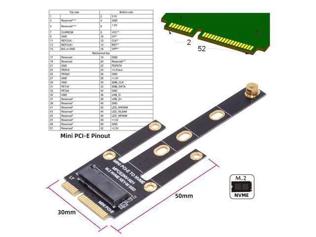 Alt view image 2 of 7 - Mini PCI-E Riser Card Slot to NVME SSD Adapter M.2 NGFF Key-M Compatible with NAS Industrial Control Motherboard
