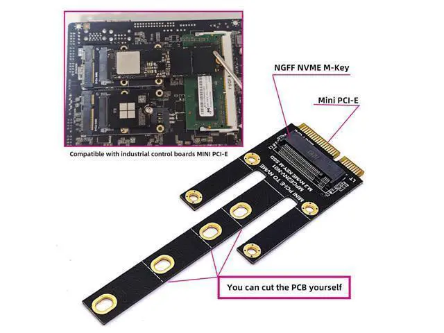 Alt view image 3 of 7 - Mini PCI-E Riser Card Slot to NVME SSD Adapter M.2 NGFF Key-M Compatible with NAS Industrial Control Motherboard