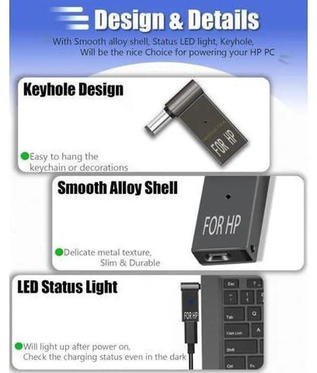 Alt view image 7 of 7 - USB C to 7.4mm Charger Convertor Type C to 7.4 x 5.0mm Plug Converter 100W PD Charger Connector for H-P Pavilion DV7 G7 G6 Series Compaq Cq57 H-P EliteBook 720 G1 G2 ProBook 430 440 4430s