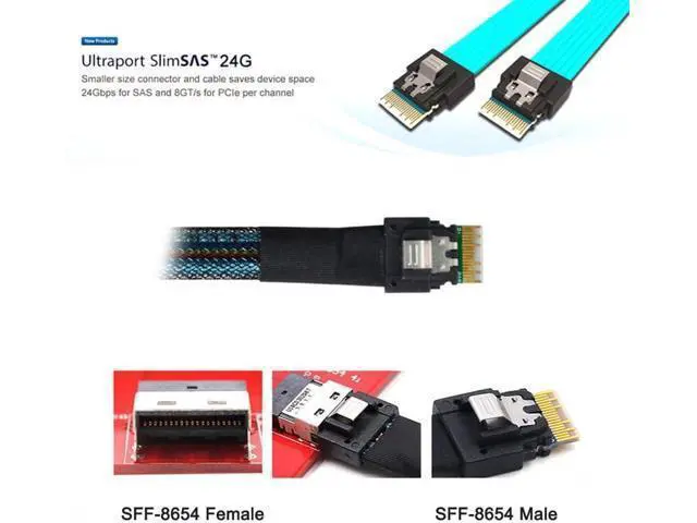 Alt view image 3 of 7 - SFF-8654 4i 38Pin Host Male to SFF-8654 38Pin Male PCI-E Slimline SAS Target Cable 40cm