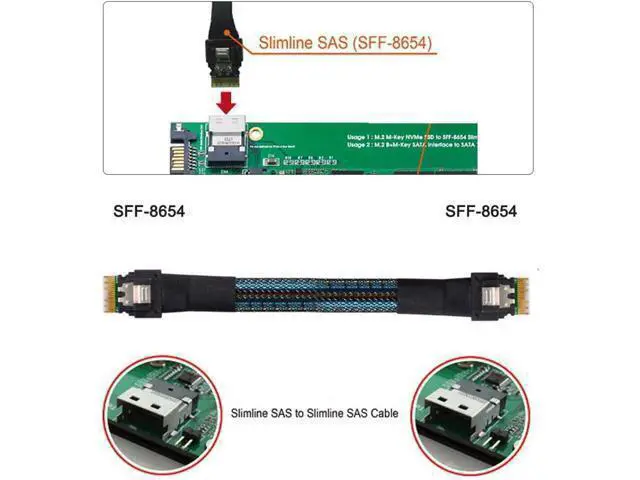 Alt view image 5 of 7 - SFF-8654 4i 38Pin Host Male to SFF-8654 38Pin Male PCI-E Slimline SAS Target Cable 40cm