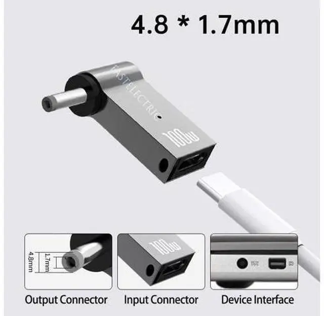 Alt view image 2 of 7 - USB C to 4.8mm Laptop Charging Adapter Type C to DC 4.8 x 1.7mm 100W PD Power Charger Connector Round Tip for H-P Pavilion DV6000 DV1000 DV2000 DV5000 H-P Compaq Presario C300 Spare 9155068 18.5V3.5A