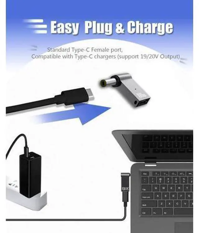 Alt view image 4 of 7 - USB C to 4.8mm Laptop Charging Adapter Type C to DC 4.8 x 1.7mm 100W PD Power Charger Connector Round Tip for H-P Pavilion DV6000 DV1000 DV2000 DV5000 H-P Compaq Presario C300 Spare 9155068 18.5V3.5A