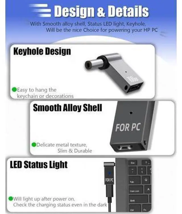 Alt view image 7 of 7 - USB C to 4.8mm Laptop Charging Adapter Type C to DC 4.8 x 1.7mm 100W PD Power Charger Connector Round Tip for H-P Pavilion DV6000 DV1000 DV2000 DV5000 H-P Compaq Presario C300 Spare 9155068 18.5V3.5A