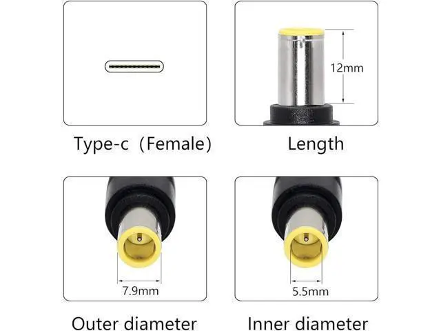 Alt view image 2 of 5 - USB C to 7.9mm Laptop Charging Adapter Female Type C to Male DC 7.9 x 5.5mm Barrel Jack Plug 100W PD Power Charger Connector Compatible with LEN-OVO ThinkPad T60 T410 T420 T430 T500 T530 X60 Z60 X220