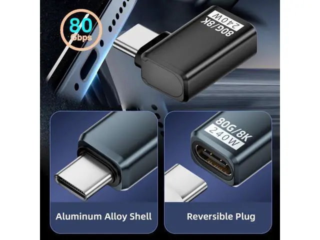 Alt view image 2 of 7 - USB C Extender Adapter,USB 5.0 Type C Male to Female 90 Degree Right Angled Adapter Support 80Gbps Data Transfer PD 240W Fast Charging 16K/8K/5K Video Output