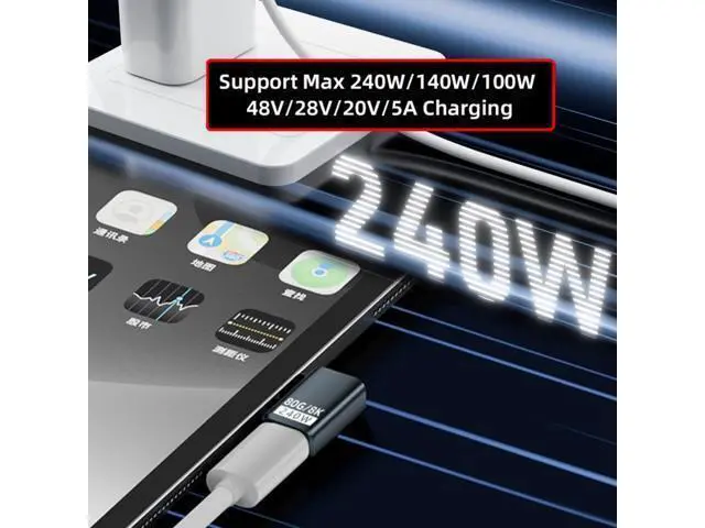 Alt view image 4 of 7 - USB C Extender Adapter,USB 5.0 Type C Male to Female 90 Degree Right Angled Adapter Support 80Gbps Data Transfer PD 240W Fast Charging 16K/8K/5K Video Output
