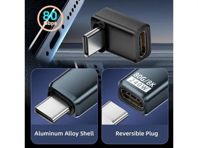 Alt view image 2 of 7 - USB C Extender Adapter,USB 5.0 Type C Male to Female 90 Degree UP Angled Adapter Support 80Gbps Data Transfer PD 240W Fast Charging 16K/8K/5K Video Output