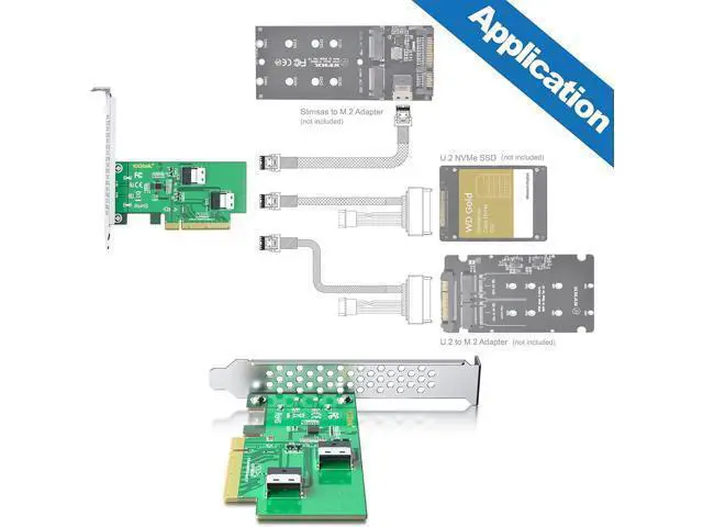Alt view image 4 of 5 - PCIe 4.0 x8 to Dual SFF-8654 Adapter Card \u2013 Supports 2X U.2 NVMe SSDs, SlimSAS 4i Interface, Requires Bifurcation Support\u200c
