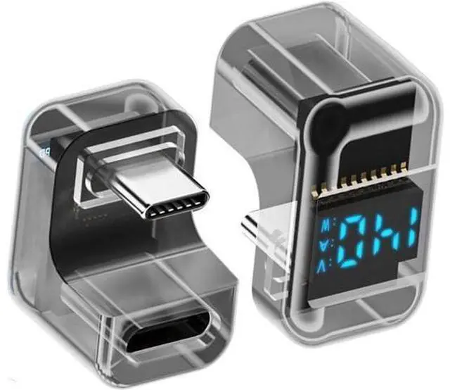 Main image of Adapter Transparent Type-C Smart LED Display USB-C Male to Female Extension Adapter USB4.0 40Gbps 140W Opposite U Shape Back Angled Current Voltage Monitoring