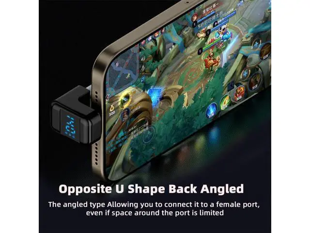 Alt view image 7 of 7 - Adapter Transparent Type-C Smart LED Display USB-C Male to Female Extension Adapter USB4.0 40Gbps 140W Opposite U Shape Back Angled Current Voltage Monitoring