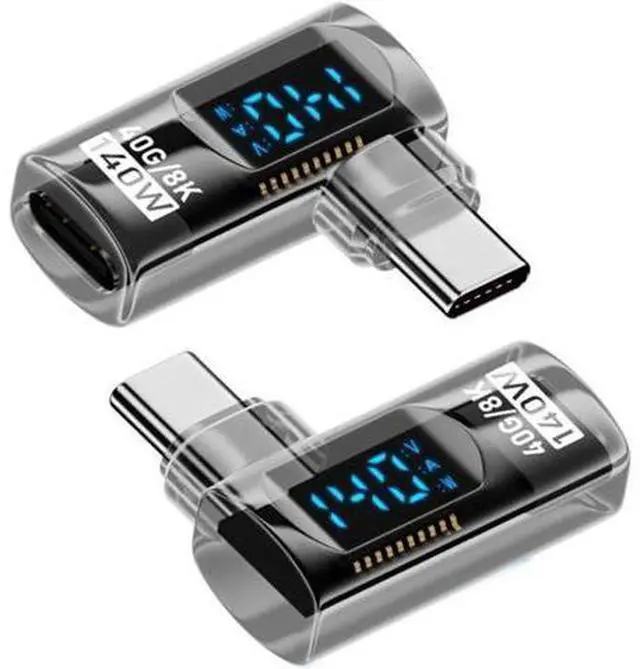 Main image of Adapter Transparent Type-C Smart LED Display USB-C Male to Female Extension Adapter USB4.0 40Gbps 140W Left Right Angled 90 Degree Current Voltage Monitoring
