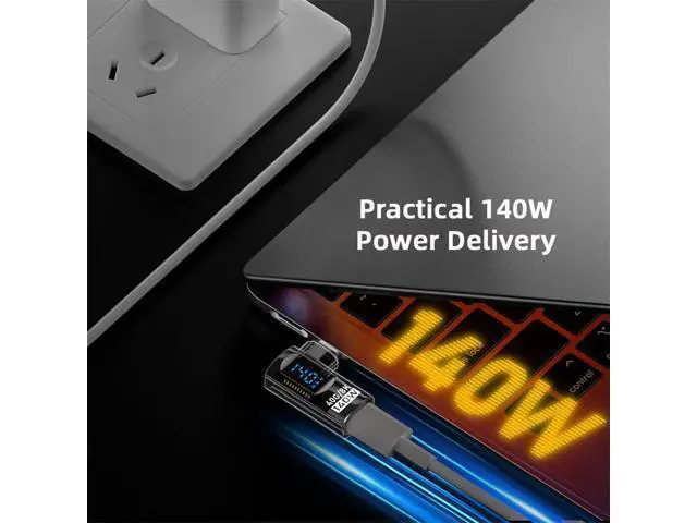 Alt view image 6 of 7 - Adapter Transparent Type-C Smart LED Display USB-C Male to Female Extension Adapter USB4.0 40Gbps 140W Left Right Angled 90 Degree Current Voltage Monitoring