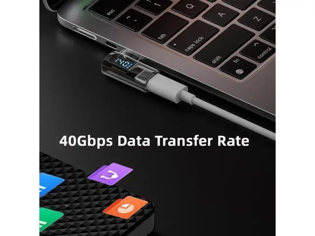 Alt view image 4 of 7 - Adapter Transparent Type-C Smart LED Display USB-C Male to Female Extension Adapter USB4.0 40Gbps 140W Left Right Angled 90 Degree Current Voltage Monitoring