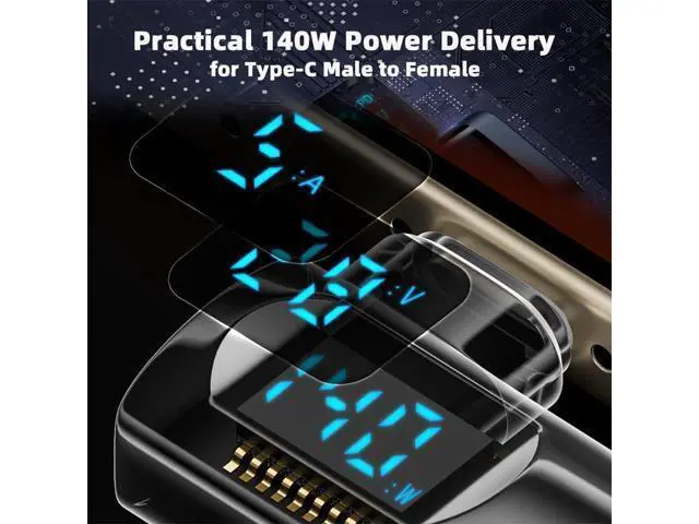 Alt view image 7 of 7 - Adapter Transparent Type-C Smart LED Display USB-C Male to Female Extension Adapter USB4.0 40Gbps 140W Left Right Angled 90 Degree Current Voltage Monitoring
