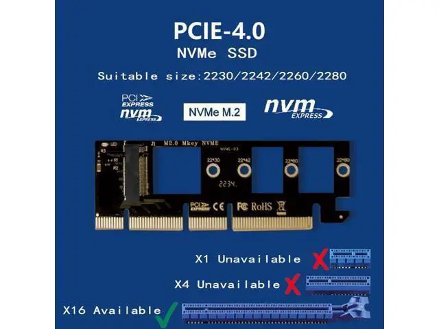 Alt view image 2 of 6 - WLGQ NVMe M.2 SSD to PCIe X16 Adapter Card, Black, 2 Ports, Supports 2230/2242/2260/2280 SSD Sizes, Matte Finish